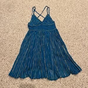 Free People Sequin Metallic Mini Dress Sz 4 Blue Gold Festival Party Boho Glam